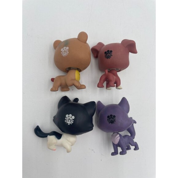 Littlest Pet Shop Dog Cat Bear Wolf Figures Set Of 4 Brown Black & White Purple - Picture 2 of 5